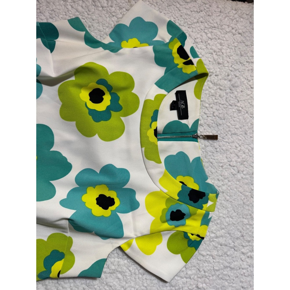 AGB Dress Womens Size 6 Floral Sheath Cap Sleeve Exposed Zipper Teal Lime White - Picture 7 of 13